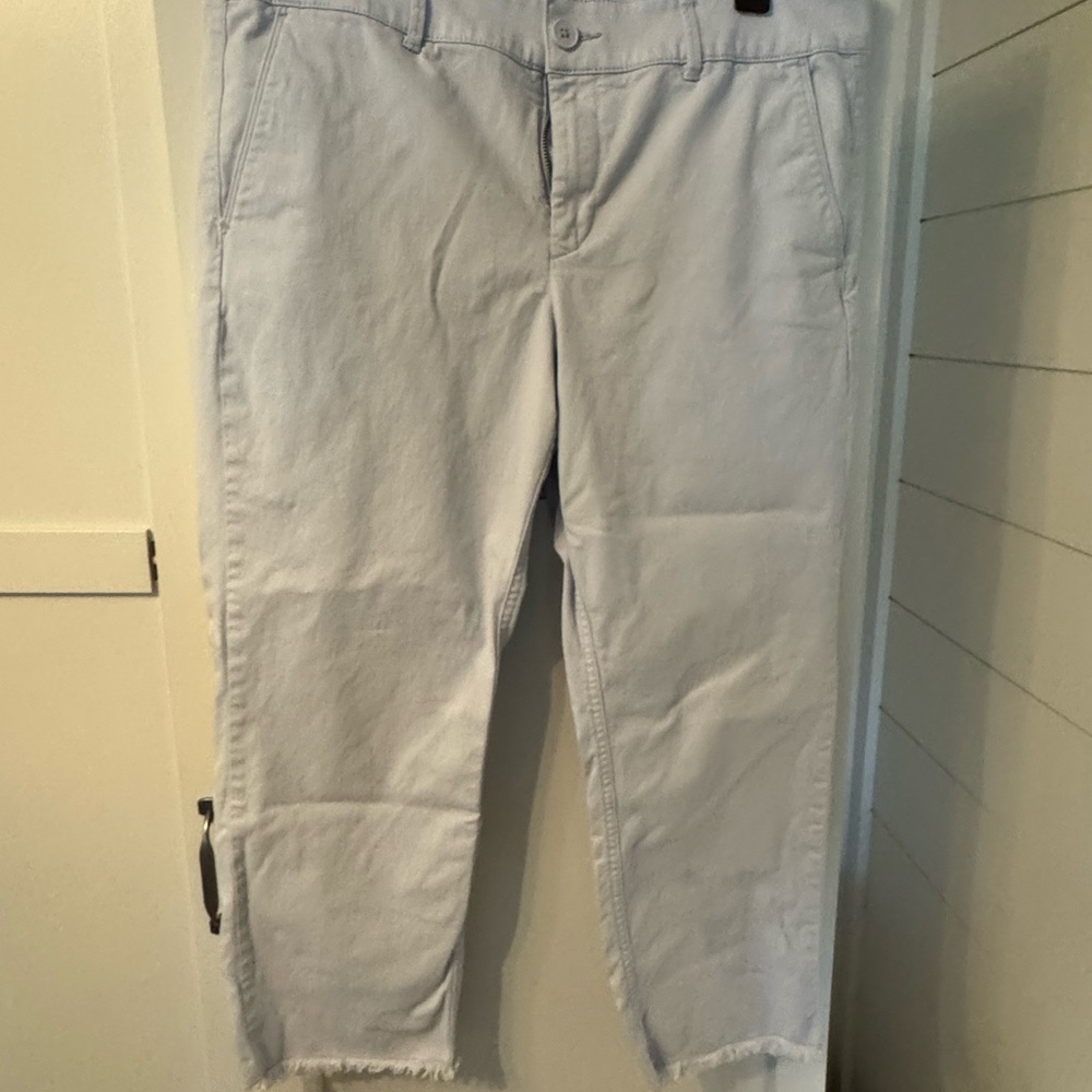 LOFT Petite baby blue, stretch chino, raw hem, Size 12